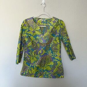 Boden Blouse Women's Size 6 Green Purple Boho Indie Arsty Career Professional